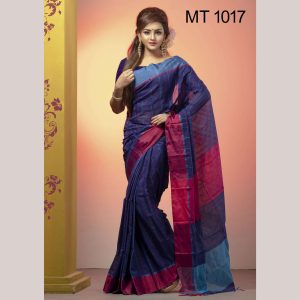 টাঙ্গাইল তাঁতের হাফ সিল্ক সফ্ট চেক শাড়ী ব্লাউজ পিছ সহ (MT-1017)