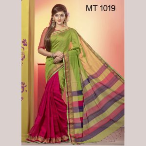 টাঙ্গাইল তাঁতের হাফ সিল্ক সফ্ট শাড়ী ব্লাউজ পিছ সহ (MT-1019)