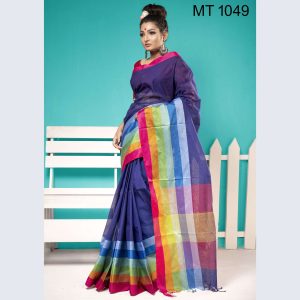 টাঙ্গাইল তাঁতের সুতি সাত পাড় শাড়ী ব্লাউজ পিছ সহ (MT-1049)