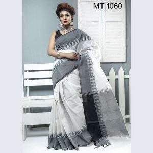 টাঙ্গাইল তাঁতের হাফ সিল্ক টেম্পল পাড় শাড়ী ব্লাউজ পিছ সহ (MT-1060)