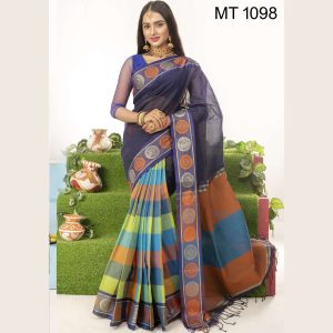 টাঙ্গাইল তাঁতের সুতি চাকা পাড় চেক ডিজাইনার শাড়ী ব্লাউজ পিছ সহ (MT-1098)