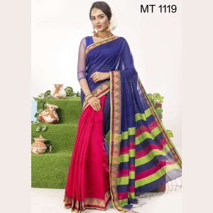 টাঙ্গাইল তাঁতের হাফ সিল্ক সফ্ট শাড়ী ব্লাউজ পিছ সহ (MT-1119)