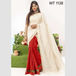 টাঙ্গাইল তাঁতের হাফ সিল্ক ডিজাইনার শাড়ী ব্লাউজ পিছ সহ (MT-1138)