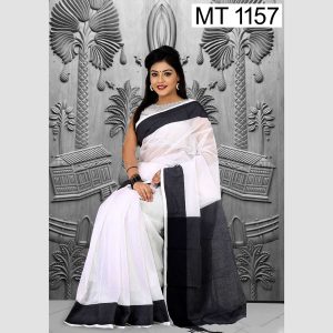 টাঙ্গাইল তাঁতের হাফ সিল্ক ভেলভেট পাড় শাড়ী ব্লাউজ পিছ সহ (MT-1157)