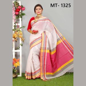 টাঙ্গাইল তাঁতের হাফ সিল্ক চেক শাড়ী ব্লাউজ পিছ সহ (MT-1325)