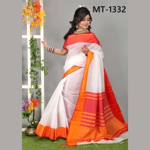 টাঙ্গাইল তাঁতের হাফ সিল্ক ভেলভেট পাড় শাড়ী ব্লাউজ পিছ সহ (MT-1332)