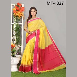 টাঙ্গাইল তাঁতের হাফ সিল্ক শাড়ী ব্লাউজ পিছ সহ (MT-1337)