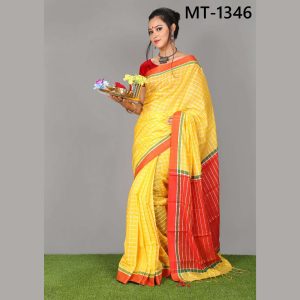 টাঙ্গাইল তাঁতের সফ্ট হাফ সিল্ক চেক শাড়ী ব্লাউজ পিছ সহ (MT-1346)