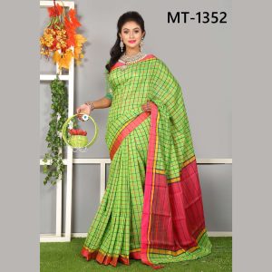 টাঙ্গাইল তাঁতের সফ্ট হাফ সিল্ক চেক শাড়ী ব্লাউজ পিছ সহ (MT-1352)