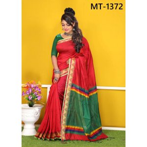 সফট হাফ সিল্ক টাঙ্গাইল তাঁতের শাড়ী ব্লাউজ পিছ সহ (MT-1372)
