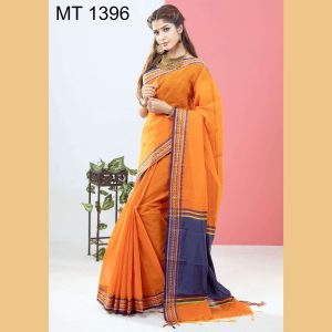 টাঙ্গাইল তাঁতের হাফ সিল্ক রুহিতন পাড় শাড়ী ব্লাউজ পিছ সহ (MT-1396)