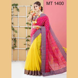 টাঙ্গাইল তাঁতের হাফ সিল্ক ডিজাইনার শাড়ী ব্লাউজ পিছ সহ(MT-1400)