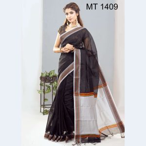 টাঙ্গাইল তাঁতের হাফ সিল্ক রুহিতন পাড় শাড়ী ব্লাউজ পিছ সহ (MT-1409)