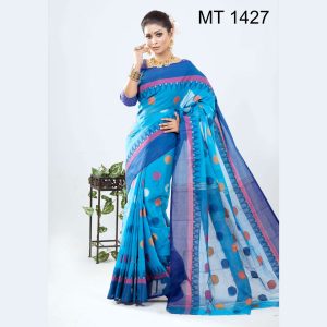 টাঙ্গাইল তাঁতের সুতি বড় বল বুটি শাড়ী ব্লাউজ পিছ সহ (MT-1427)