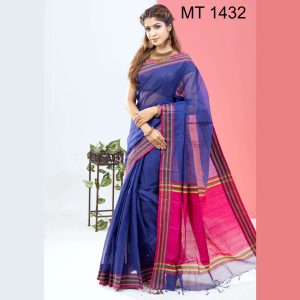 টাঙ্গাইল তাঁতের হাফ সিল্ক রুহিতন পাড় শাড়ী ব্লাউজ পিছ সহ (MT-1432)