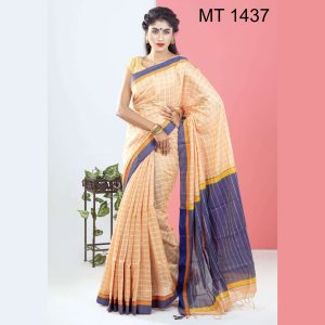 টাঙ্গাইল তাঁতের সফ্ট হাফ সিল্ক চেক শাড়ী ব্লাউজ পিছ সহ (MT-1437)