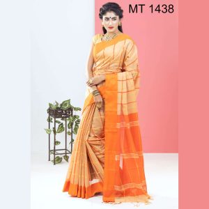 টাঙ্গাইল তাঁতের সফ্ট হাফ সিল্ক বড় চেক শাড়ী ব্লাউজ পিছ সহ (MT-1438)