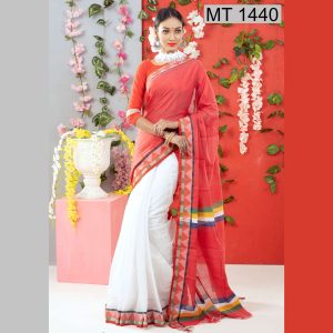 টাঙ্গাইল তাঁতের হাফ সিল্ক সফ্ট শাড়ী ব্লাউজ পিছ সহ (MT-1440)