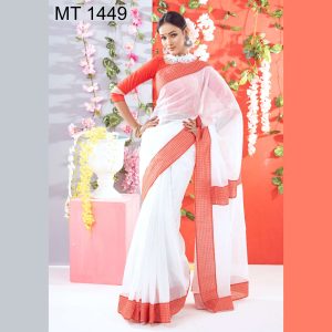 টাঙ্গাইল তাঁতের হাফ সিল্ক ডিজাইনার শাড়ী ব্লাউজ পিছ সহ(MT-1449)