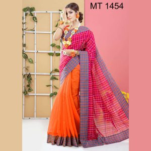 টাঙ্গাইল তাঁতের হাফ সিল্ক ডিজাইনার শাড়ী ব্লাউজ পিছ সহ(MT-1454)