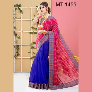 টাঙ্গাইল তাঁতের হাফ সিল্ক ডিজাইনার শাড়ী ব্লাউজ পিছ সহ(MT-1455)
