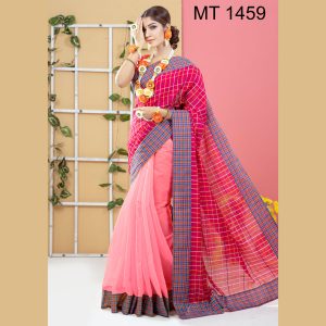 টাঙ্গাইল তাঁতের হাফ সিল্ক ডিজাইনার শাড়ী ব্লাউজ পিছ সহ (MT-1459)
