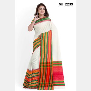 টাঙ্গাইল তাঁতের হাফসিল্ক ধনেখালি পাড় শাড়ী ব্লাউজ পিছ সহ (MT-2239)