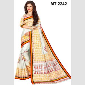 ব্লক ডিজাইনের সাদা কটন শাড়ী রানিং ব্লাউজ পিছ (MT-2242)