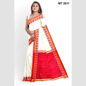 টাঙ্গাইল তাঁতের হাফসিল্ক আম পাড় শাড়ী ব্লাউজ পিছ সহ (MT-2611)