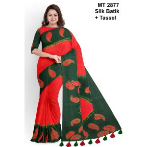 Silk Batik Saree with Tassle & Attached Blouse Piece (MT-2877)