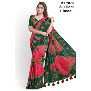 Silk Batik Saree with Tassle & Attached Blouse Piece (MT-2879)