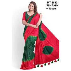 Silk Batik Saree with Tassle & Attached Blouse Piece (MT-2880)