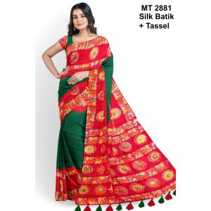 Silk Batik Saree with Tassle & Attached Blouse Piece (MT-2881)