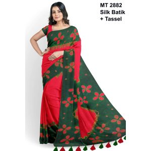 Silk Batik Saree with Tassle & Attached Blouse Piece (MT-2882)