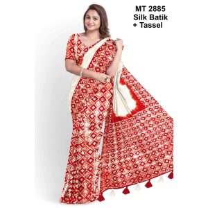 Silk Batik Saree with Tassle & Attached Blouse Piece (MT-2885)