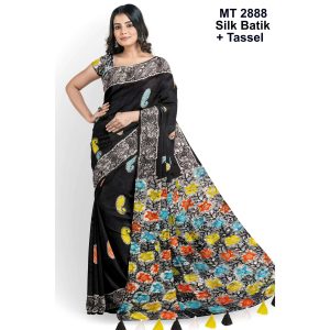 Silk Batik Saree with Tassle & Attached Blouse Piece (MT-2888)