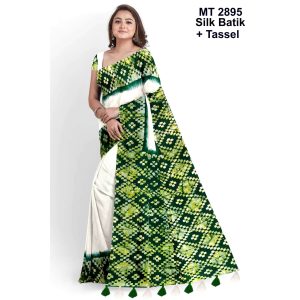 Silk Batik Saree with Tassle & Attached Blouse Piece (MT-2895)