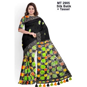 Silk Batik Saree with Tassle & Attached Blouse Piece (MT-2905)