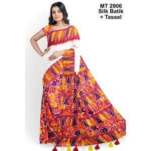 Silk Batik Saree with Tassle & Attached Blouse Piece (MT-2906)