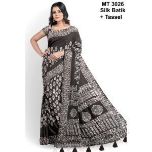 Silk Batik Saree with Tassle & Attached Blouse Piece (MT-3026)