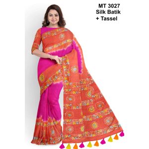 Silk Batik Saree with Tassle & Attached Blouse Piece (MT-3027)