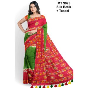 Silk Batik Saree with Tassle & Attached Blouse Piece (MT-3028)