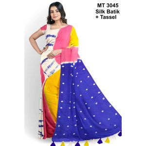 Silk Batik Saree with Tassle & Attached Blouse Piece (MT-3045)