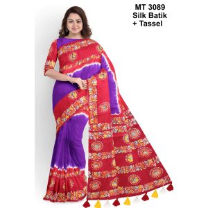 Silk Batik Saree with Tassle & Attached Blouse Piece (MT-3089)