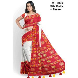 Silk Batik Saree with Tassle & Attached Blouse Piece (MT-3090)