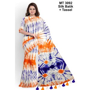 Silk Batik Saree with Tassle & Attached Blouse Piece (MT-3092)