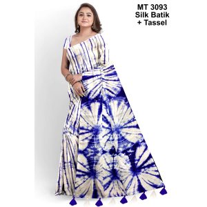 Silk Batik Saree with Tassle & Attached Blouse Piece (MT-3093)