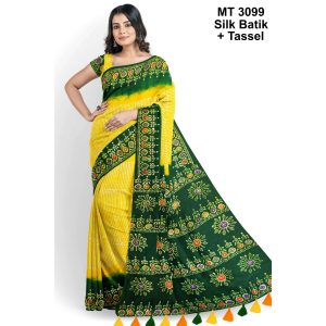 Silk Batik Saree with Tassle & Attached Blouse Piece (MT-3099)