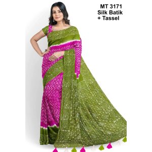Silk Batik Saree with Tassle & Attached Blouse Piece (MT-3171)