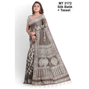 Silk Batik Saree with Tassle & Attached Blouse Piece (MT-3172)